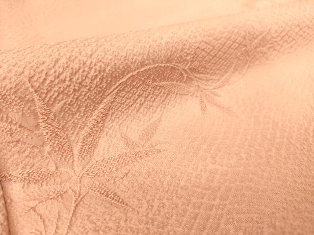 平和屋着物▽上質な色無地 単衣 草花地紋 紅梅色 正絹 逸品