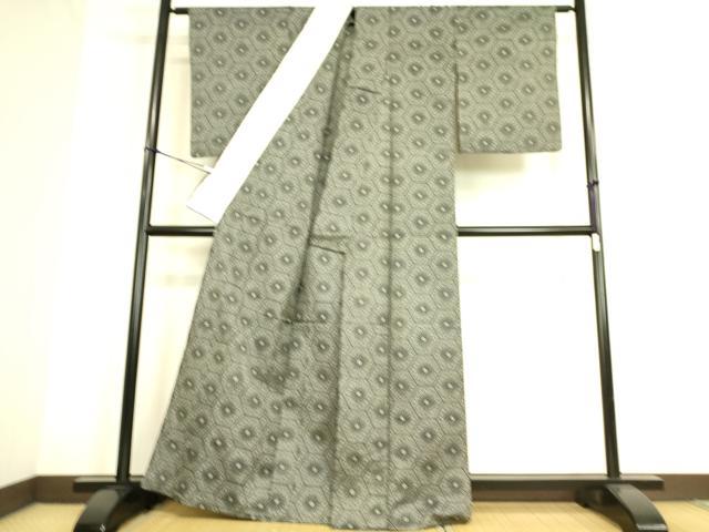 平和屋着物▽上質な紬　単衣　亀甲花文　正絹　逸品　DAAS0785az 平和屋着物▽上質な紬 単衣 亀甲花文 正絹 逸品 DAAS0785az