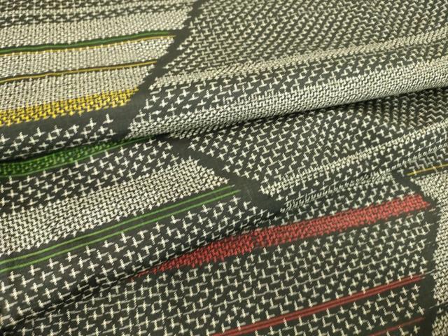 平和屋着物▽上質な紬　単衣　幾何学文　正絹　逸品　DAAS0803az