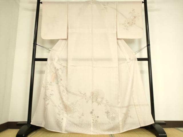 平和屋着物○九寸名古屋帯 紬地 総刺繍 花鳥文 正絹 逸品