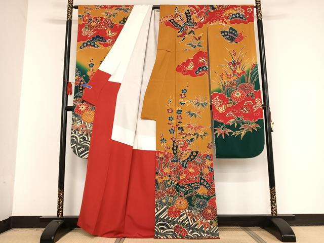 平和屋着物○豪華振袖・長襦袢セット 舞蝶文 暈し染め 金彩 正絹