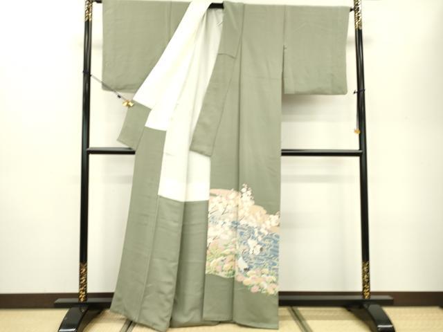 平和屋着物○上質な紬 色無地 秘色色 正絹 逸品 CAAS7016yc