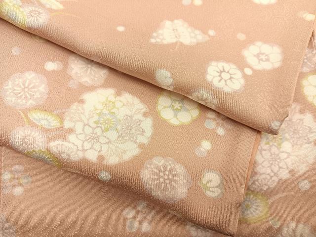 平和屋着物●上質な小紋　雪輪花蝶文　正絹　逸品　BAAT8736hv