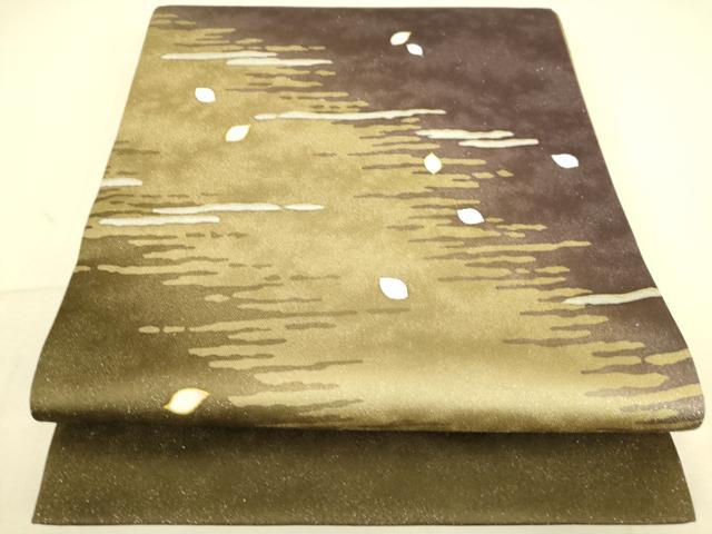 平和屋着物●太鼓柄袋帯　霞舞花文　銀通し地　正絹　逸品　DAAT9098az