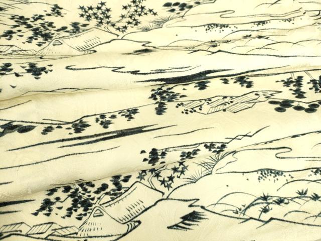 平和屋着物▽上質な小紋　単衣　流水風景文　正絹　逸品　未使用　DAAS0917az