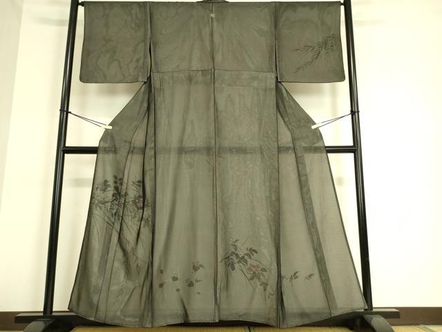 平和屋着物▽訪問着　無双　紗袷　紗×絽　草花文　手描き　黒地　正絹　逸品　DAAT9007az