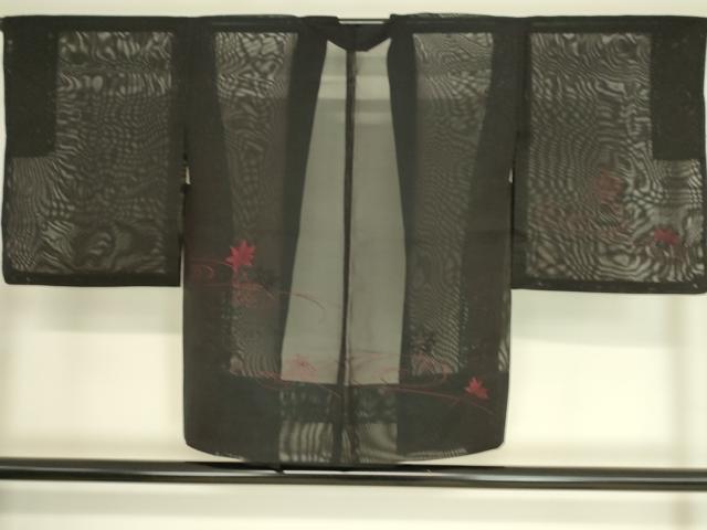 平和屋着物▽羽織　スリーシーズン　春夏秋　塵除け　紗　草木文　黒地　銀糸　正絹　逸品　AAAW7829fy 平和屋着物▽羽織 スリーシーズン 春夏秋 塵除け 紗 草木文 黒地