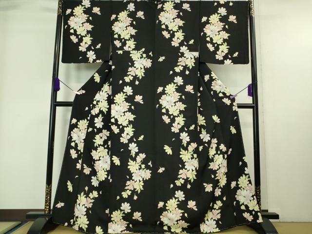 平和屋本店■極上　小紋　舞花文　黒地　金彩　逸品　未使用　DZAA6688kh5