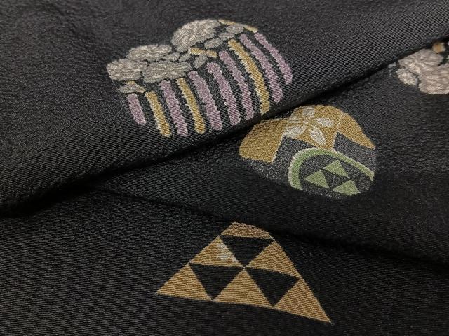 平和屋着物●上質な小紋　舞花文　黒地　正絹　逸品　AAAW9081zg