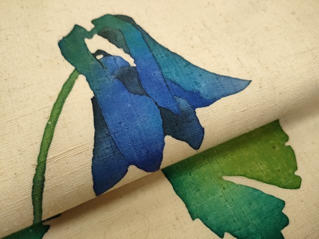 平和屋着物○九寸名古屋帯 作家物 紬地 臈纈染め 草花文