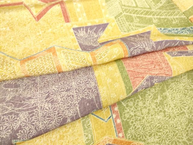 平和屋着物▽上質な小紋　単衣　屏風花文　正絹　逸品　DAAT9114az