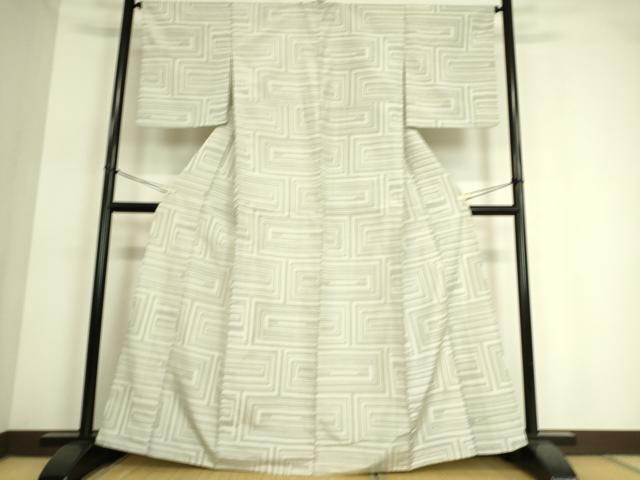 平和屋着物▽上質な紬　単衣　幾何学文　正絹　逸品　DAAT9146az