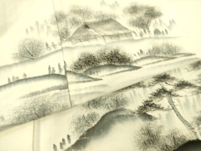 平和屋着物▽訪問着 単衣 紬地 作家物 風景渡橋山文