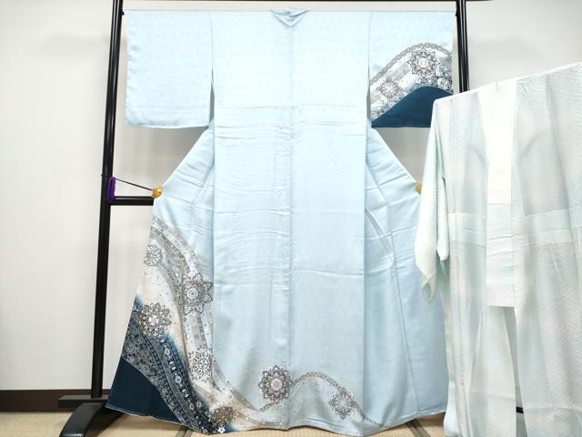 平和屋本店■極上　訪問着・長襦袢セット　螺鈿　正倉院花唐草文　暈し染め　銀彩　空色地　逸品　未使用　CYAA2640s5