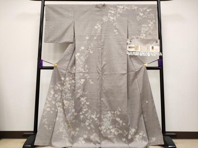 平和屋本店■極上　石川県指定無形文化財　牛首紬　白山工房　手織　訪問着　作家物　刺繍　葡萄蔦の葉花文　金糸　証紙付 逸品 CYAA2652s5