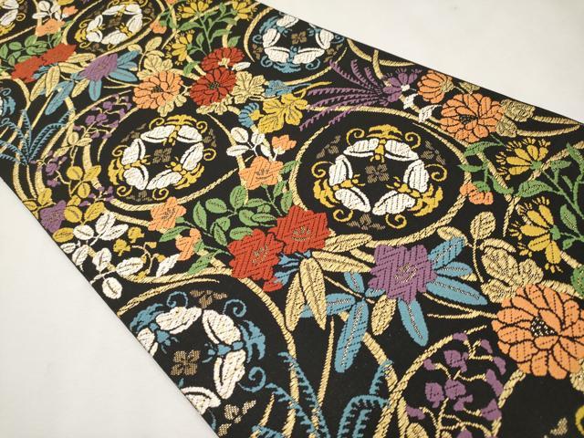限定大幅値下げ！西陣織六通柄袋帯　黒地　人気のきんぎょ　金魚『綿芯お仕立て付』 新品未仕立 西陣織六通柄丸巻袋帯 金魚