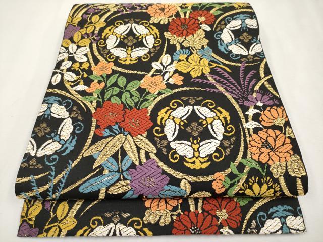 平和屋本店■極上　西陣　川島織物　六通柄　本袋帯　唐織　花蝶文　黒地　金糸　逸品　CYAA2690s5