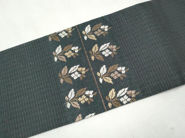 平和屋着物○九寸名古屋帯 横段草花文 金糸 正絹 逸品 CAAT8330hy