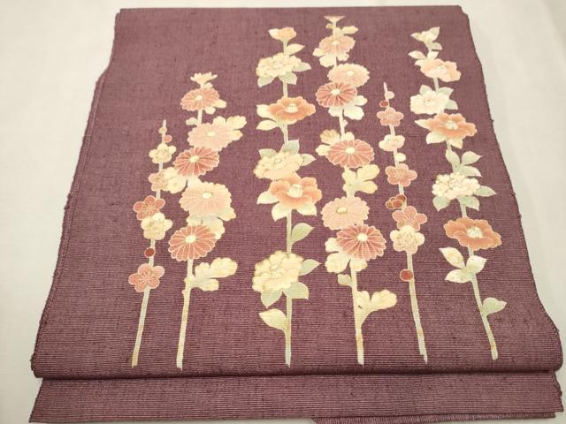 平和屋着物●八寸名古屋帯　紬地　枝花文　金彩　正絹　逸品　CAAT8344hy