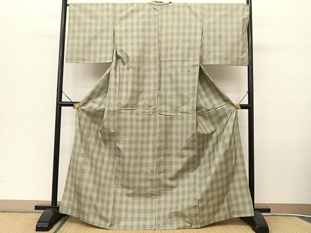 平和屋着物●本場縞大島紬　単衣　格子柄　正絹　逸品　BAAT9134yc 平和屋着物○本場縞大島紬 単衣 格子柄 正絹 逸品 BAAT9134yc