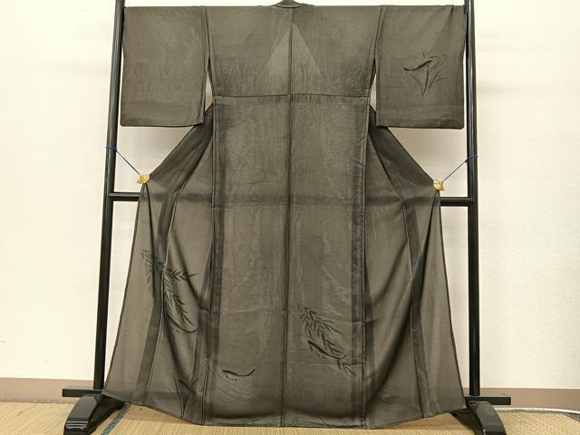 平和屋着物●訪問着　無双　紗袷　紗＆#10005；絽　鮎　黒地　正絹　逸品　BAAT9150yc