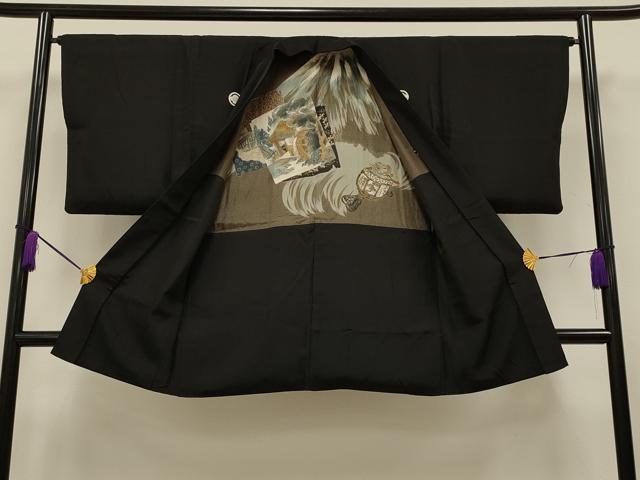 平和屋着物＃男性 長羽織 黒紋付き 正絹 逸品 CAAT5809id