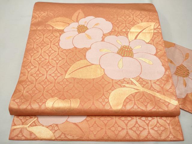 平和屋着物●桝屋高尾　九寸名古屋帯　椿　金糸　正絹　逸品　CAAU9205hy
