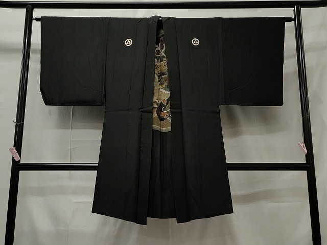 平和屋着物＃男性　長羽織　黒紋付き　正絹　逸品　CAAT5816id
