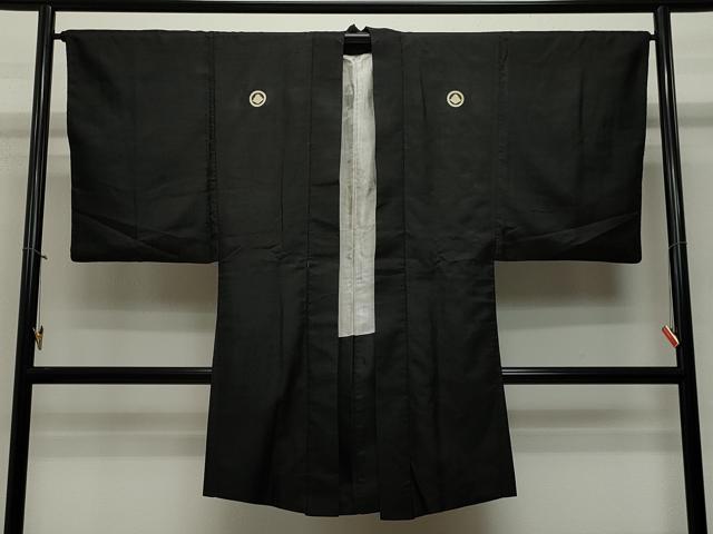平和屋着物＃男性　長羽織　黒紋付き　正絹　逸品　CAAT5847id