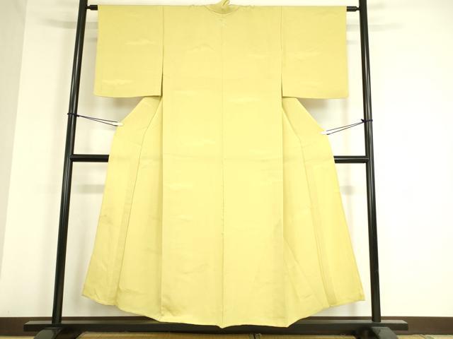 平和屋着物▽上質な色無地 単衣 霞地紋 刈安色 正絹 逸品