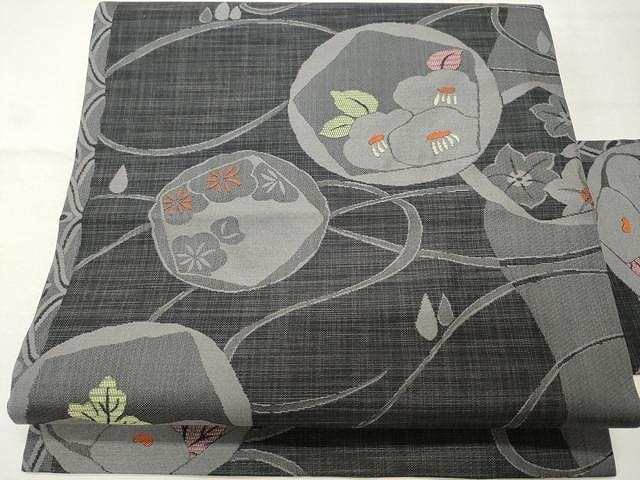 平和屋着物●にんな織物　九寸名古屋帯　花丸文　証紙付き　正絹　逸品　CAAU1073yk