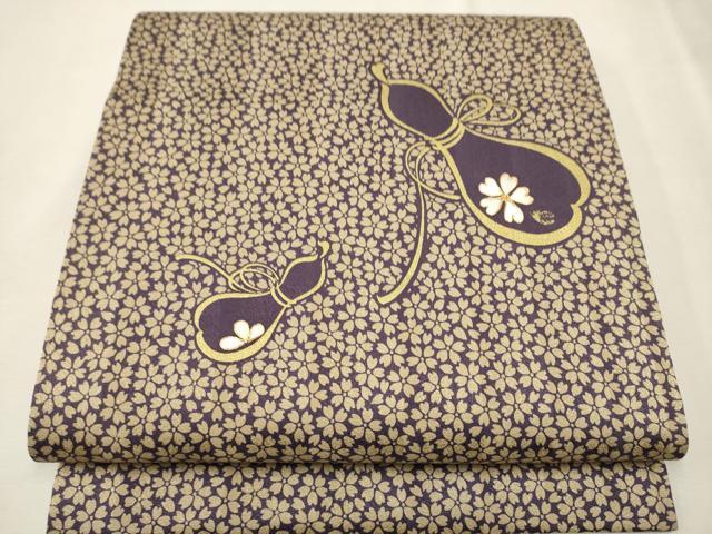 平和屋着物●九寸開き名古屋帯　駒刺繍　瓢箪　舞桜　金彩　正絹　逸品　CAAU9262hy