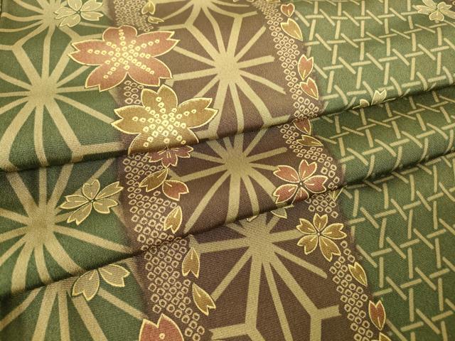 平和屋着物▽上質な小紋　単衣　麻の葉舞桜　正絹　逸品　DAAT9504az