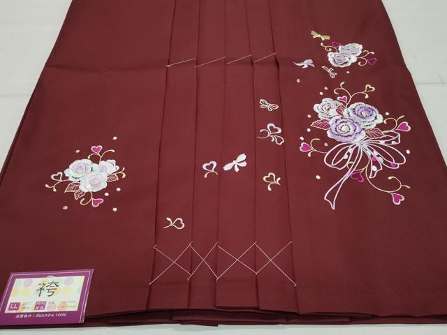 平和屋着物○女性 行灯袴 総刺繍 花唐草文 桑の実色