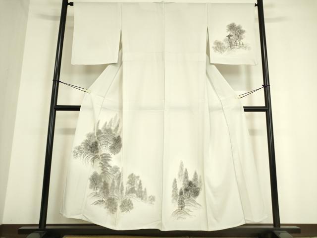 平和屋着物▽訪問着　単衣　風景樹林文　手描き　高島屋扱い　洗える着物　DAAT9664az