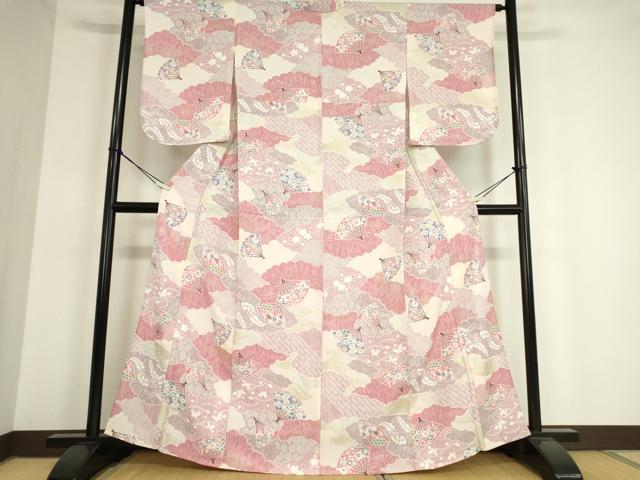 平和屋着物○訪問着 扇花文 ぼかし染め 金彩 鈴乃屋扱い 正絹 逸品