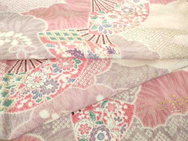 平和屋着物▽上質な小紋　単衣　雲取扇面花文　金銀彩　正絹　逸品　未使用　DAAT9679az