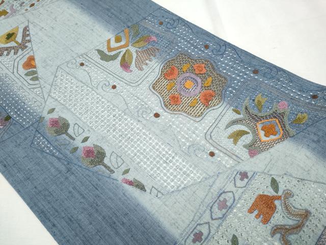 平和屋着物●極上　中国三大刺繍　スワトウ相良刺繍　総刺繍　全通柄袋帯　紬地　吉祥花文　正絹　逸品　CAAU9472hy 平和屋着物○極上 中国三大刺繍 スワトウ相良刺繍 総刺繍 全通