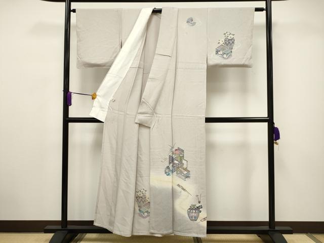 平和屋着物▽訪問着　単衣　吉祥文　暈し染め　銀彩　正絹　逸品　CAAV3704dy 平和屋着物▽訪問着 単衣 吉祥文 暈し染め 銀彩 正絹