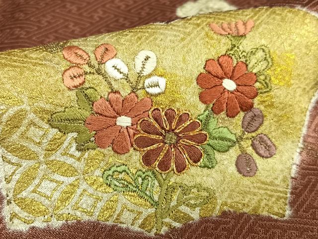 平和屋着物■極上　道行コート　駒刺繍　枝花文　白橡色地　金彩　逸品　DZAB1664kh5 平和屋着物□極上 道行コート 駒刺繍 枝花文 白橡色地