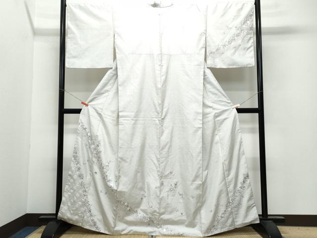 平和屋着物●中国三大刺繍　スワトウ刺繍　総刺繍　訪問着　本場大島紬地　白大島　草花文　正絹　逸品　CAAU9917vf