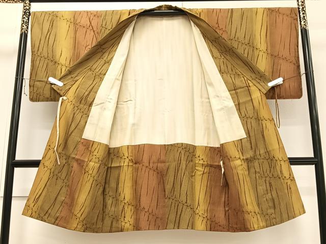 平和屋着物＃道中着 紬地 絞り 杢目文様 暈し染め ロング丈