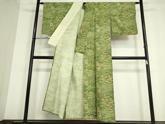 平和屋着物▽上質な小紋 紬地 単衣 水辺風景文 正絹 逸品