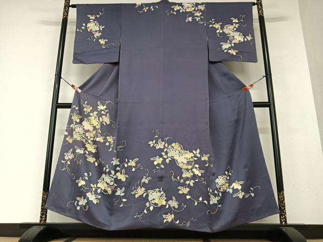 平和屋着物●創業460年・千總　訪問着　駒刺繍　桐　濃鼠色　金彩　高島屋扱い　正絹　逸品　AAAY0053zg