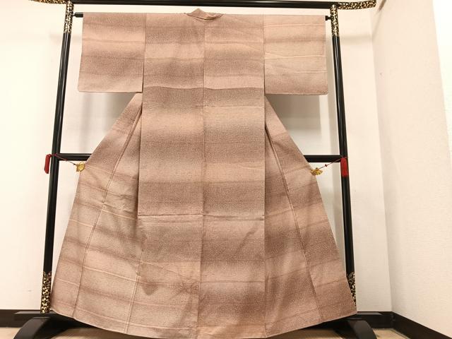 平和屋着物●石川県指定無形文化財　牛首紬　白山工房　手織り　訪問着　横段文　正絹　逸品　未使用　AAAY5926ph