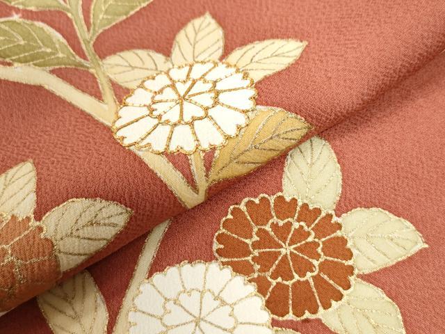 平和屋着物●訪問着　駒刺繍　枝菊文　金彩　ますいわ屋扱い　正絹　逸品　CAAU2730yc 平和屋着物○訪問着 駒刺繍 枝菊文 金彩 ますいわ屋扱い