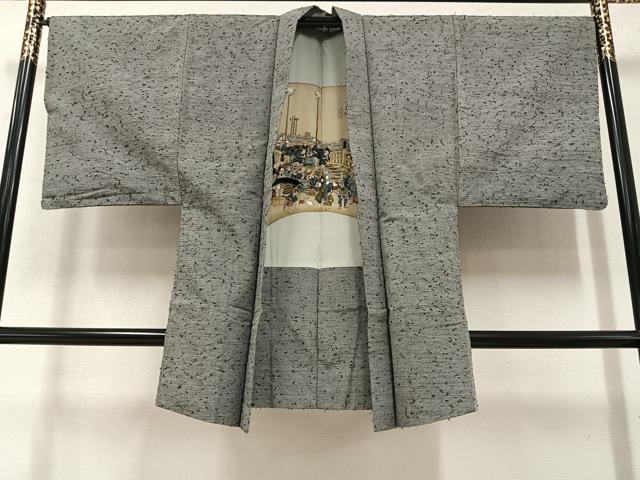 平和屋着物□男性 紬 色無地 アンサンブル 蝋色 正絹 逸品 BAAK0359hv