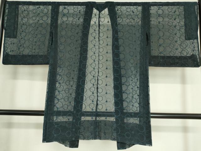 平和屋着物▽長羽織 オーガンジー スリーシーズン 春夏秋 塵除け 丸文 紺色