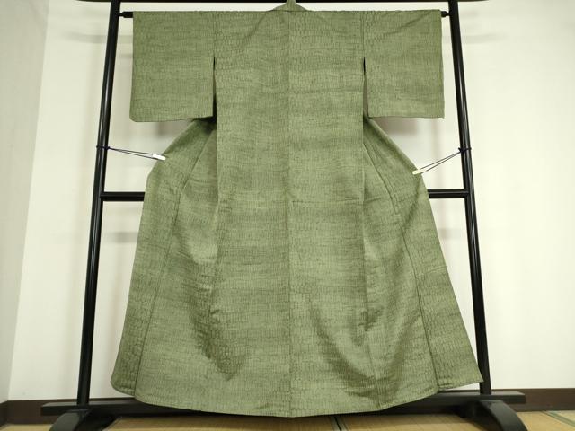 平和屋着物▽上質な紬　単衣　網目文　正絹　逸品　DAAV5049az 平和屋 - リユース着物ショップ