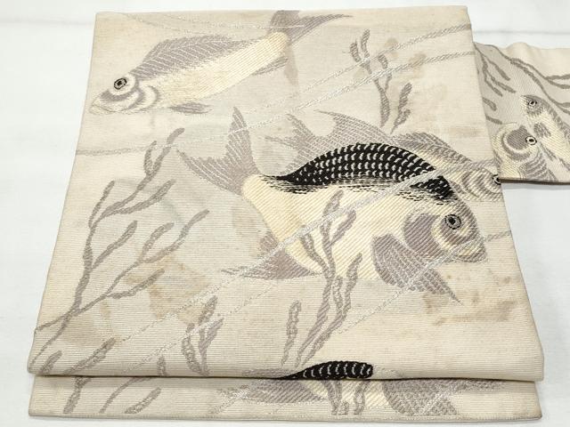 平和屋着物＊夏物　アンティーク　大正ロマン　九寸名古屋帯　鯉　鯛　金銀糸　正絹　逸品　CAAV7806fb